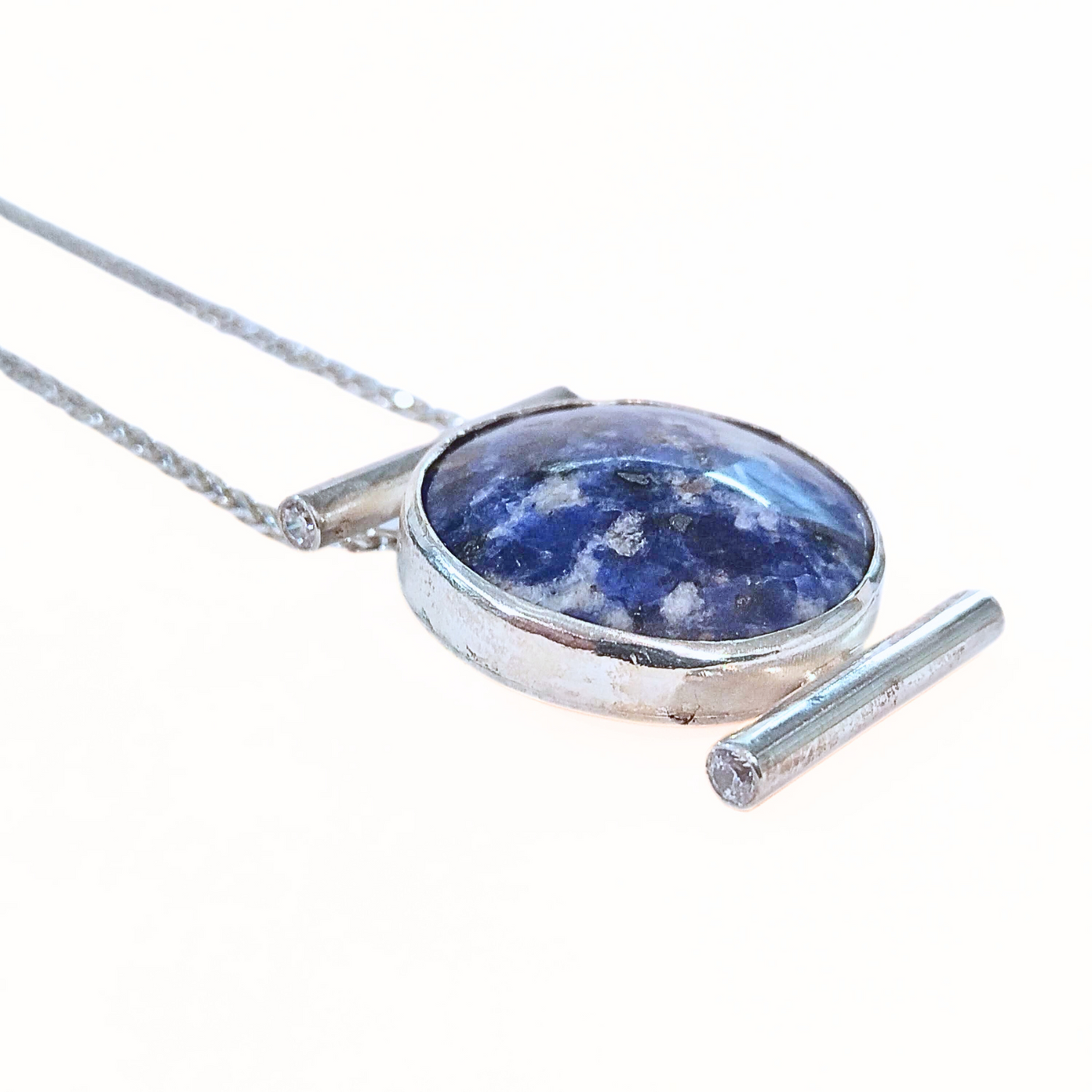DJT-024 SS Sodalite w/ CZs Necklace