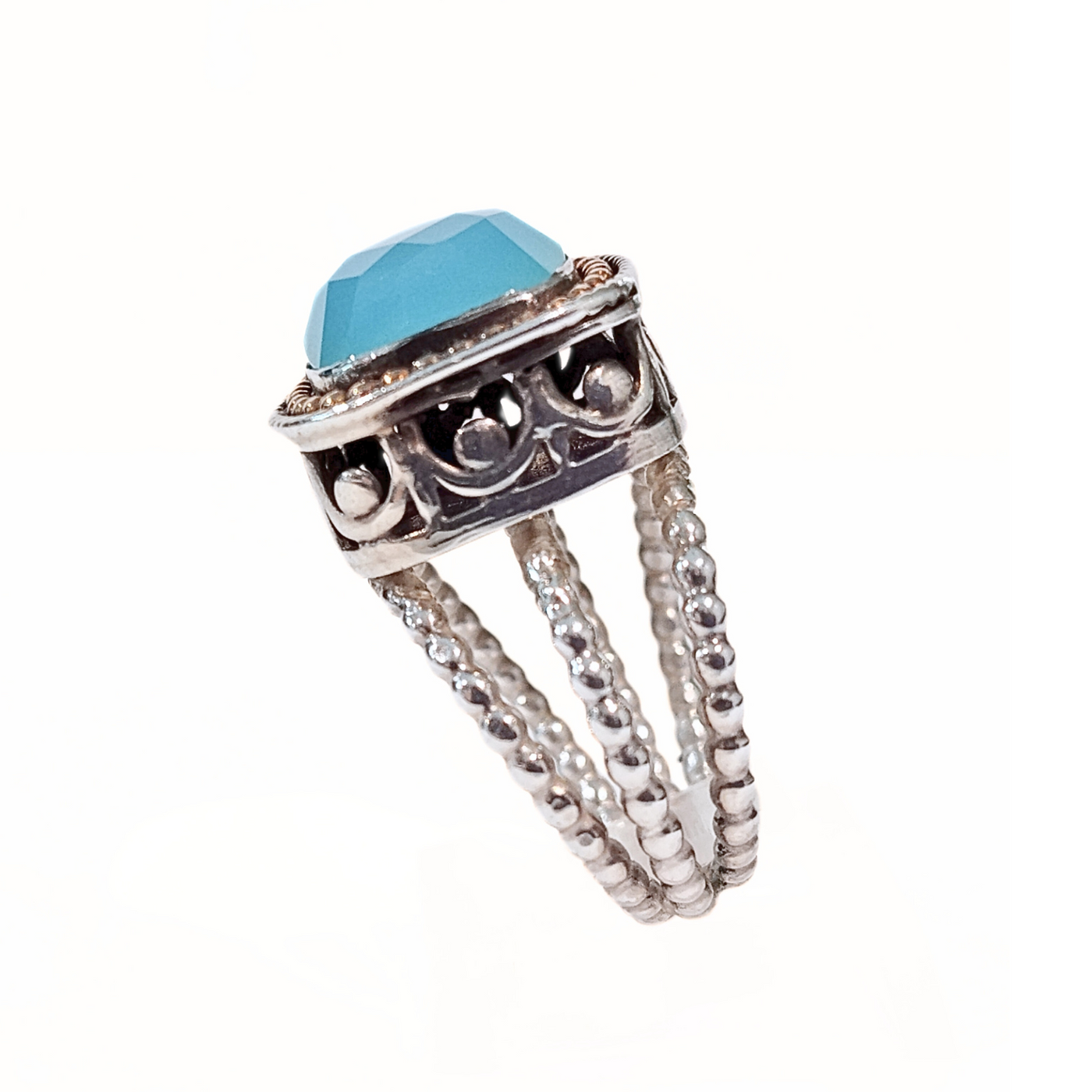 SM-354 Triple Band Blue Chalcedony Ring Sterling/ 14K Gold Filled  8
