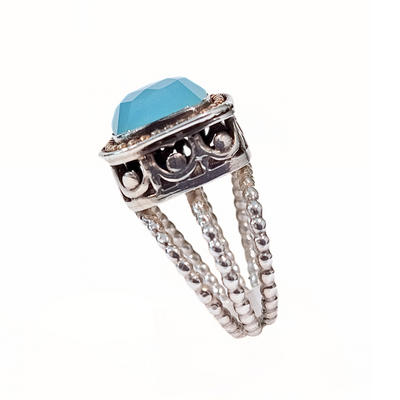 SM-354 Triple Band Blue Chalcedony Ring Sterling/ 14K Gold Filled  8