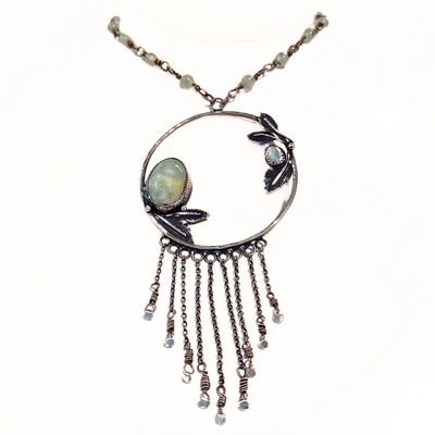 JES-009 Prehnite and White Quartz Beaded Necklace Sterling