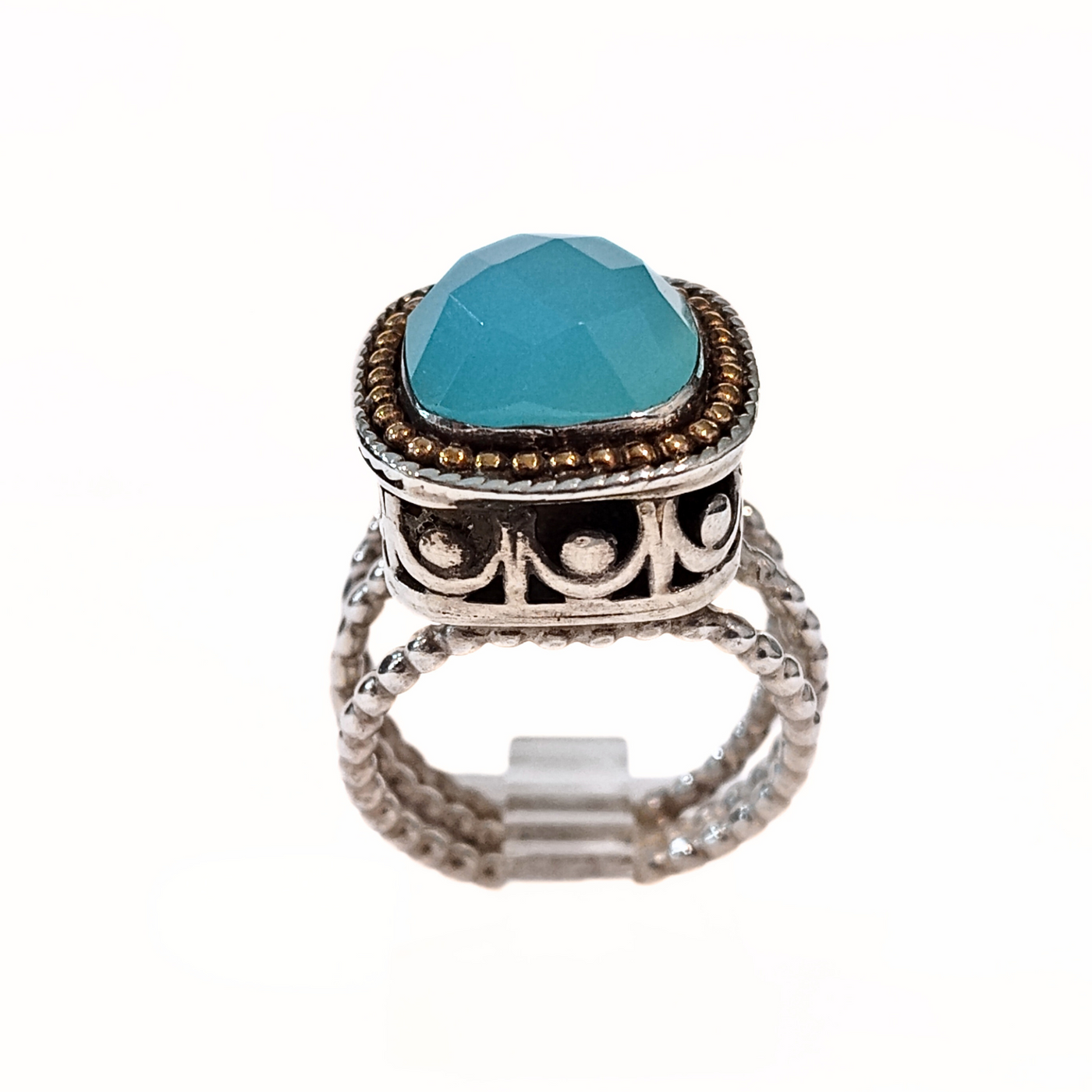 SM-354 Triple Band Blue Chalcedony Ring Sterling/ 14K Gold Filled  8