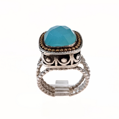 SM-354 Triple Band Blue Chalcedony Ring Sterling/ 14K Gold Filled  8