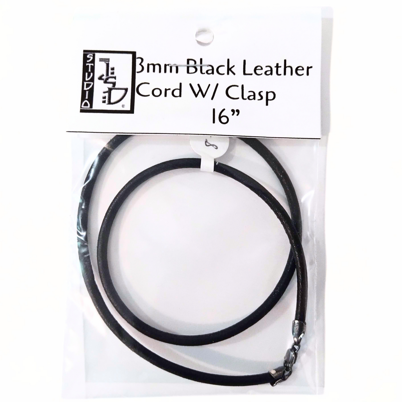 16" Black Leather Cord W/ Clasp 3mm