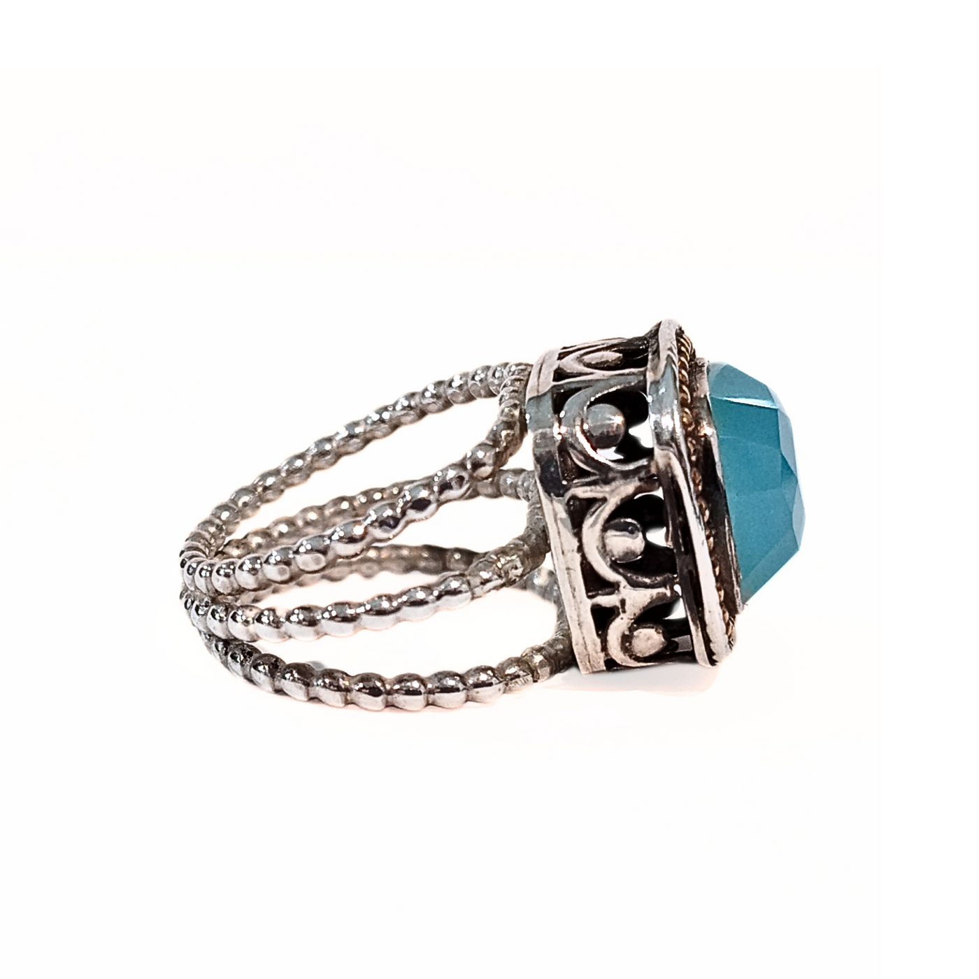 SM-354 Triple Band Blue Chalcedony Ring Sterling/ 14K Gold Filled  8