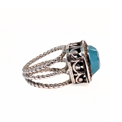 SM-354 Triple Band Blue Chalcedony Ring Sterling/ 14K Gold Filled  8