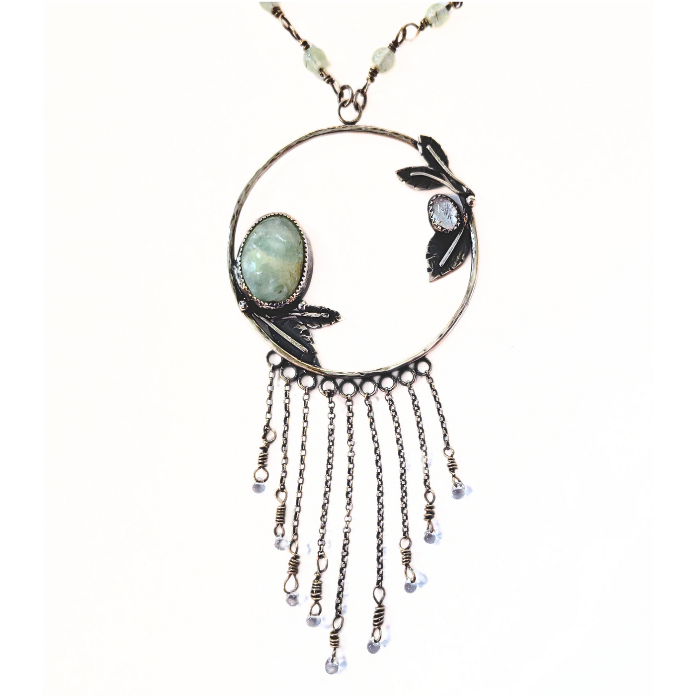 JES-009 Prehnite and White Quartz Beaded Necklace Sterling