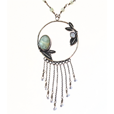 JES-009 Prehnite and White Quartz Beaded Necklace Sterling
