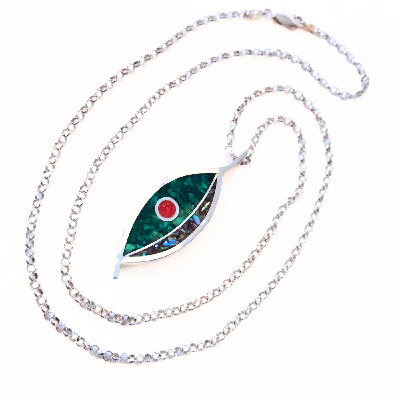 JSD-6094 Marquis Inlay Box Pendant Malachite and Abalone