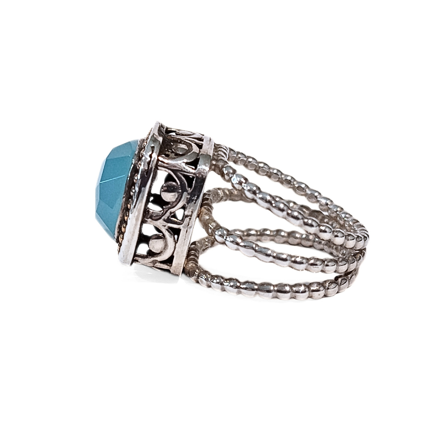 SM-354 Triple Band Blue Chalcedony Ring Sterling/ 14K Gold Filled  8