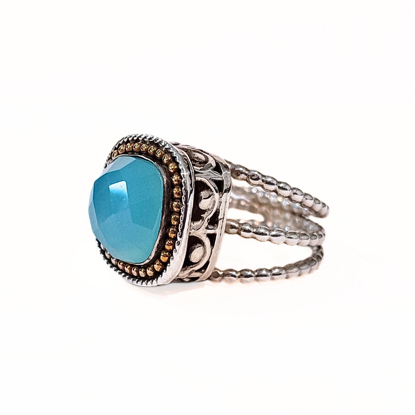 SM-354 Triple Band Blue Chalcedony Ring Sterling/ 14K Gold Filled  8