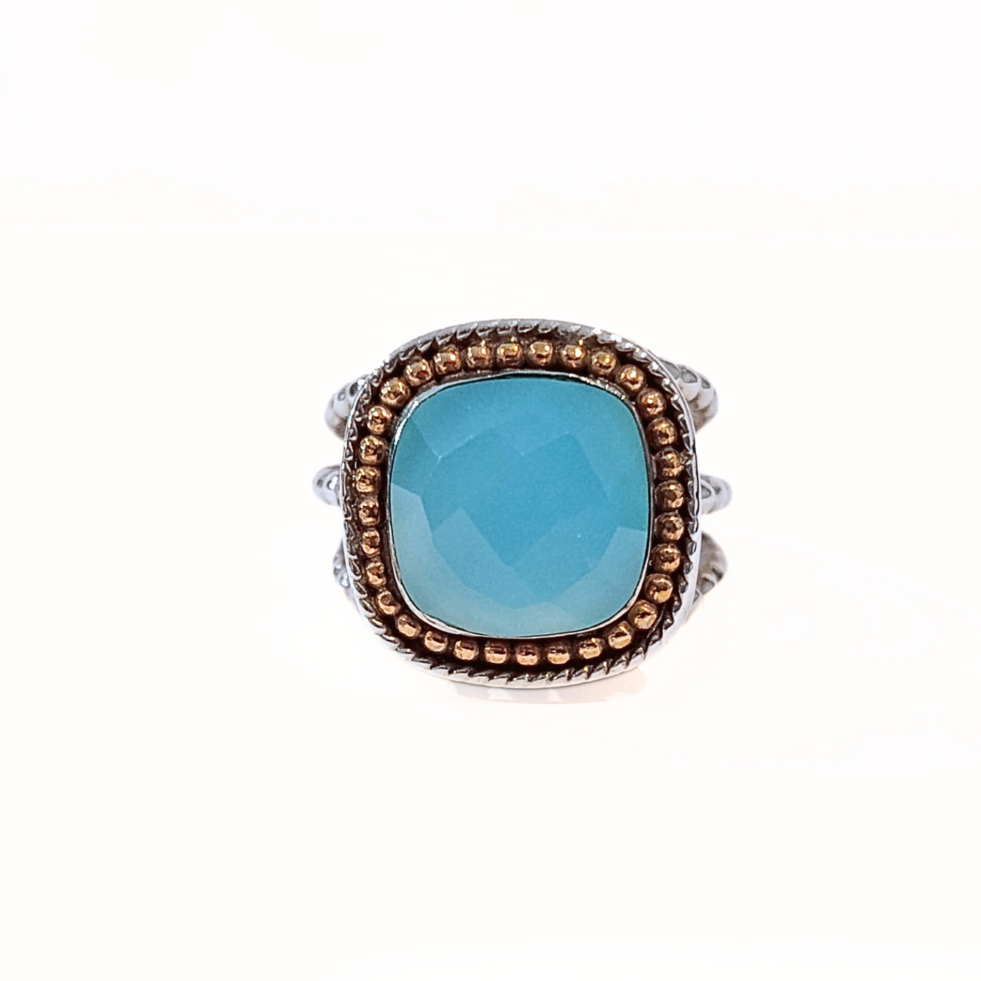 SM-354 Triple Band Blue Chalcedony Ring Sterling/ 14K Gold Filled  8