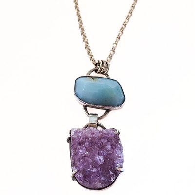 JES-011 Amethyst and Amazonite Necklace Sterling