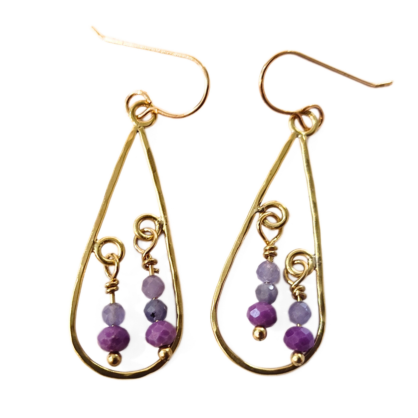 DS-410 Brass Drop Earring W/ Tanzanite and Phosphosiderite