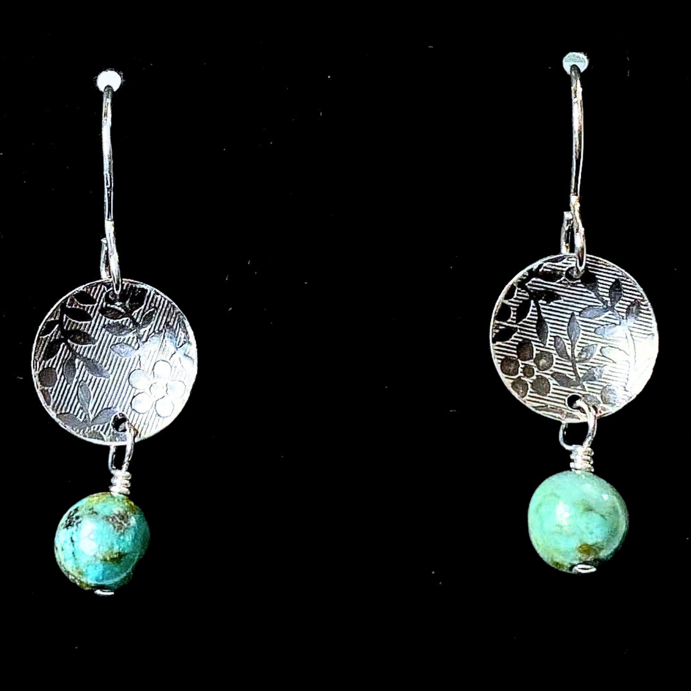 SA-061 Textured Small Disc Concave Dome African Turquoise Drop Earrings