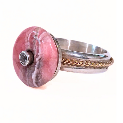SM-332 Rhodocrosite/ Danburite SS/14K Rose Gold Spinner Ring