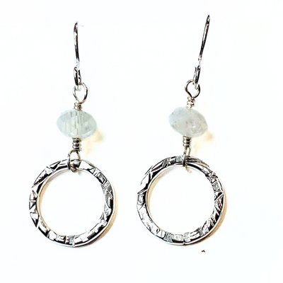 SA-052 Textured Ring w/Faceted Moonstone Drop Earrings