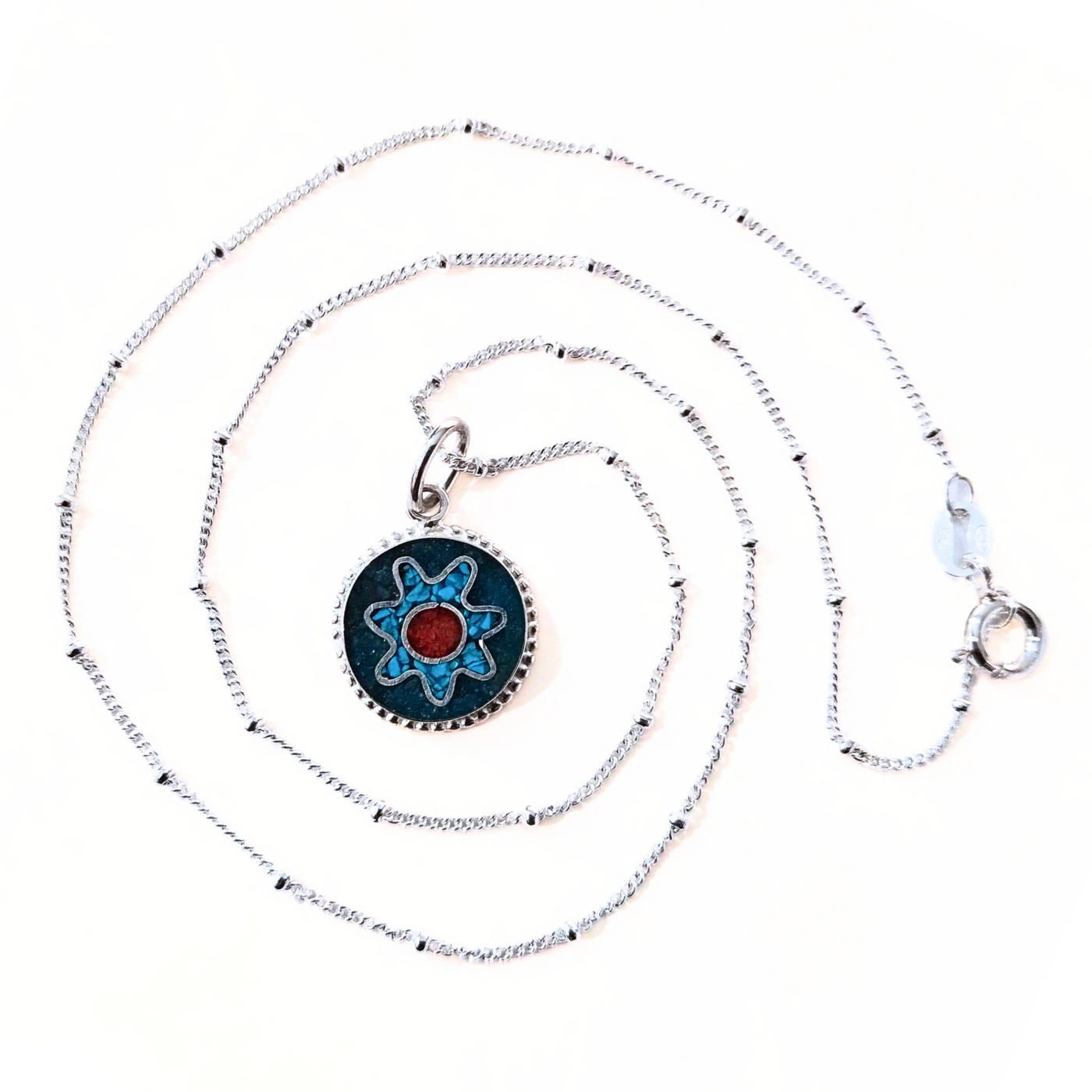 JSD-6098 Inlay Flower Pendant Turquoise