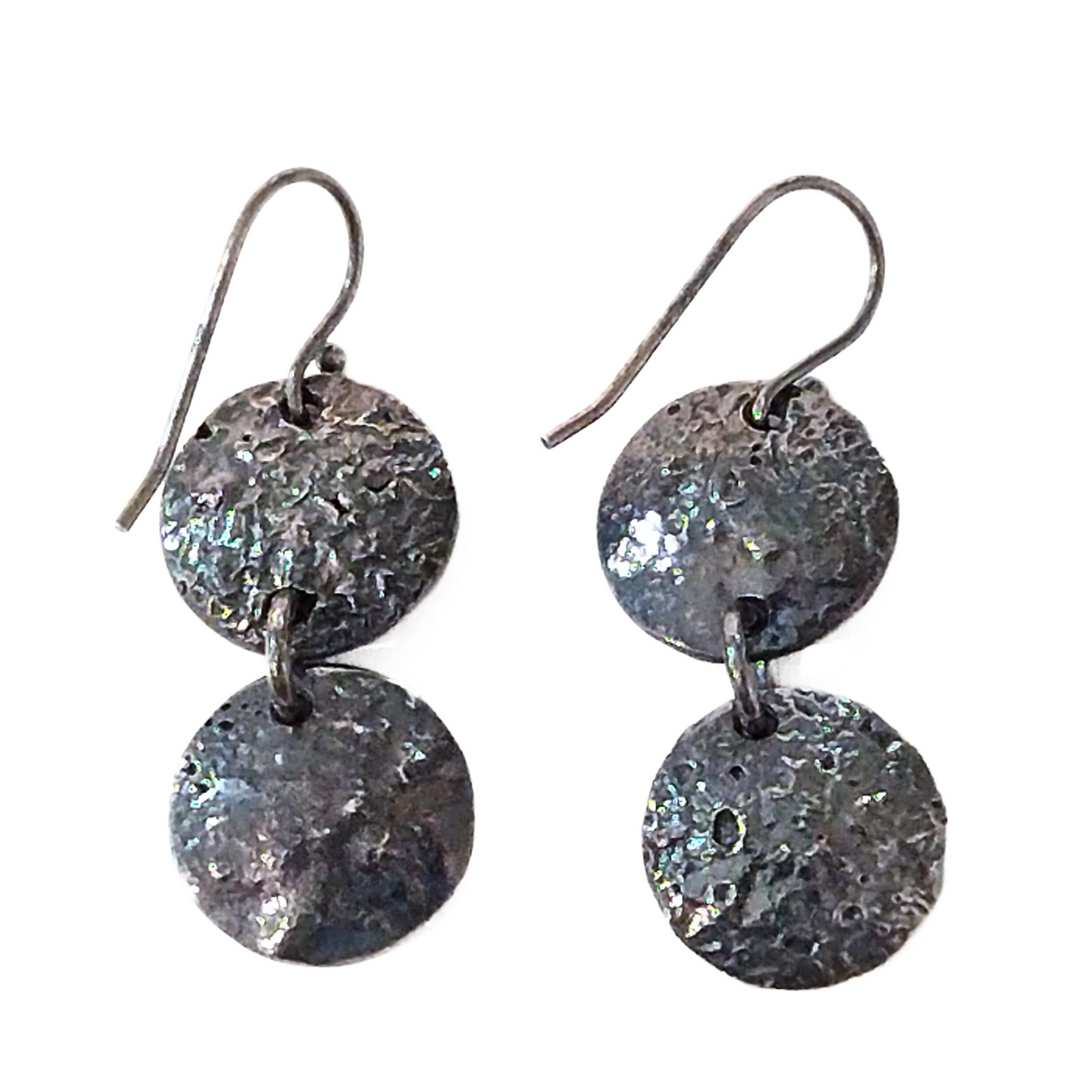 DJT-003- Reticulated Silver Double Disk Earrings Small