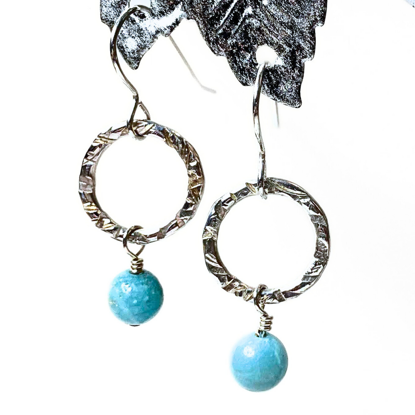 SA-069 Textured Ring w/Amazonite Drop Earrings