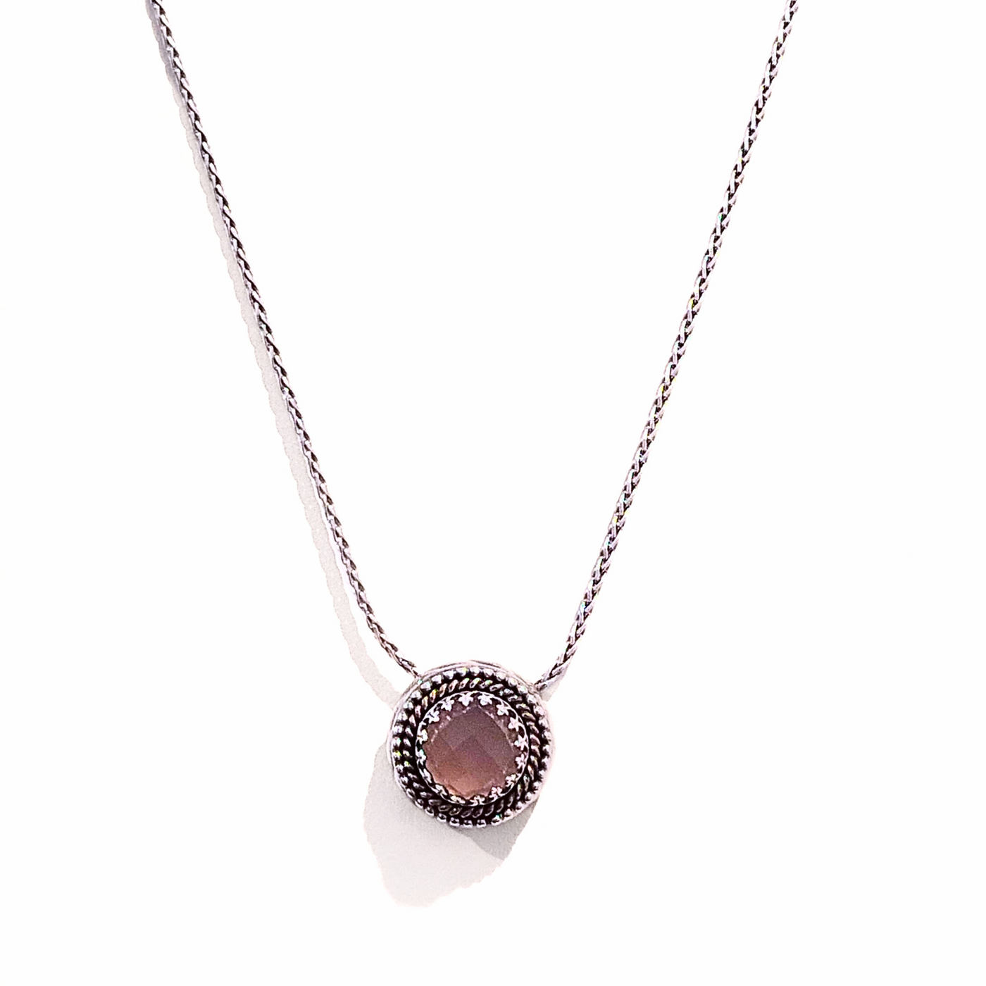 SM-333 Pink Chalcedony Silver and 14K Rose Gold Pendant