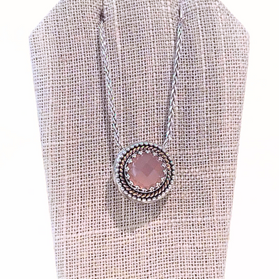 SM-333 Pink Chalcedony Silver and 14K Rose Gold Pendant