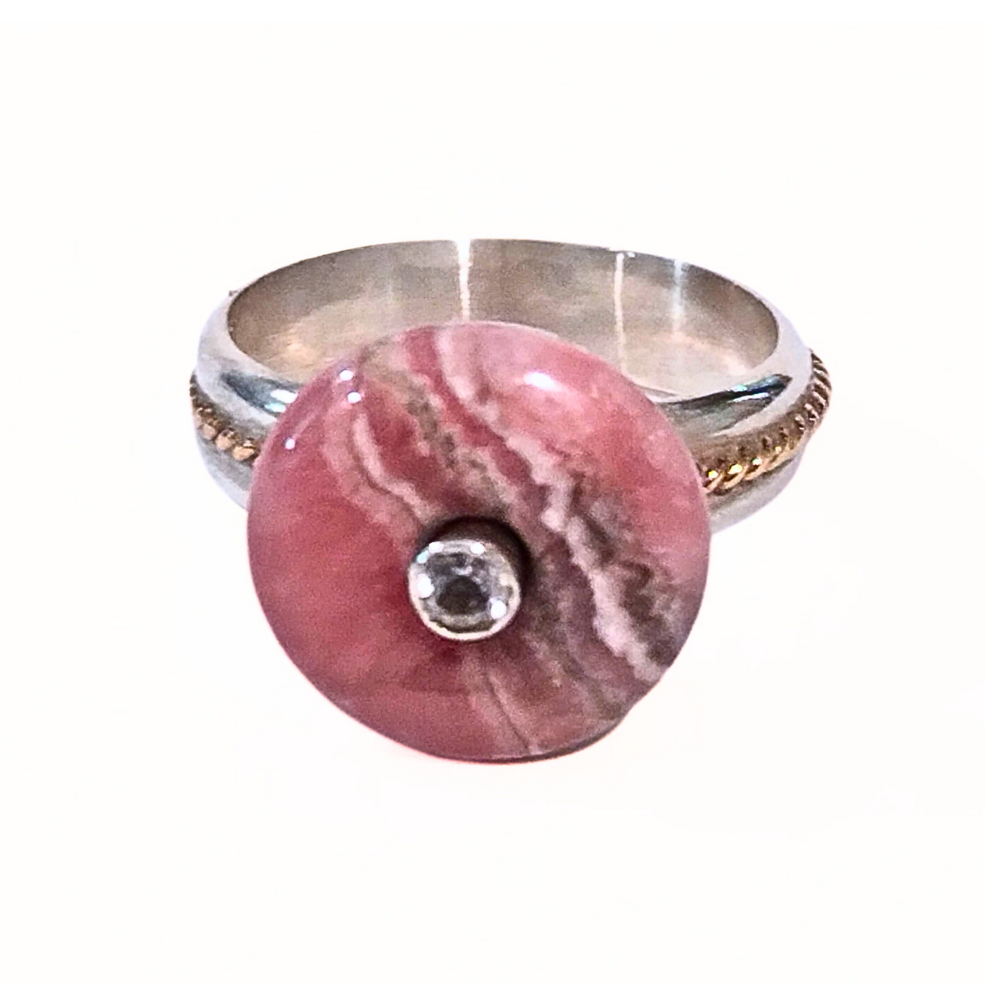 SM-332 Rhodocrosite/ Danburite SS/14K Rose Gold Spinner Ring