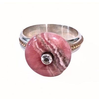SM-332 Rhodocrosite/ Danburite SS/14K Rose Gold Spinner Ring