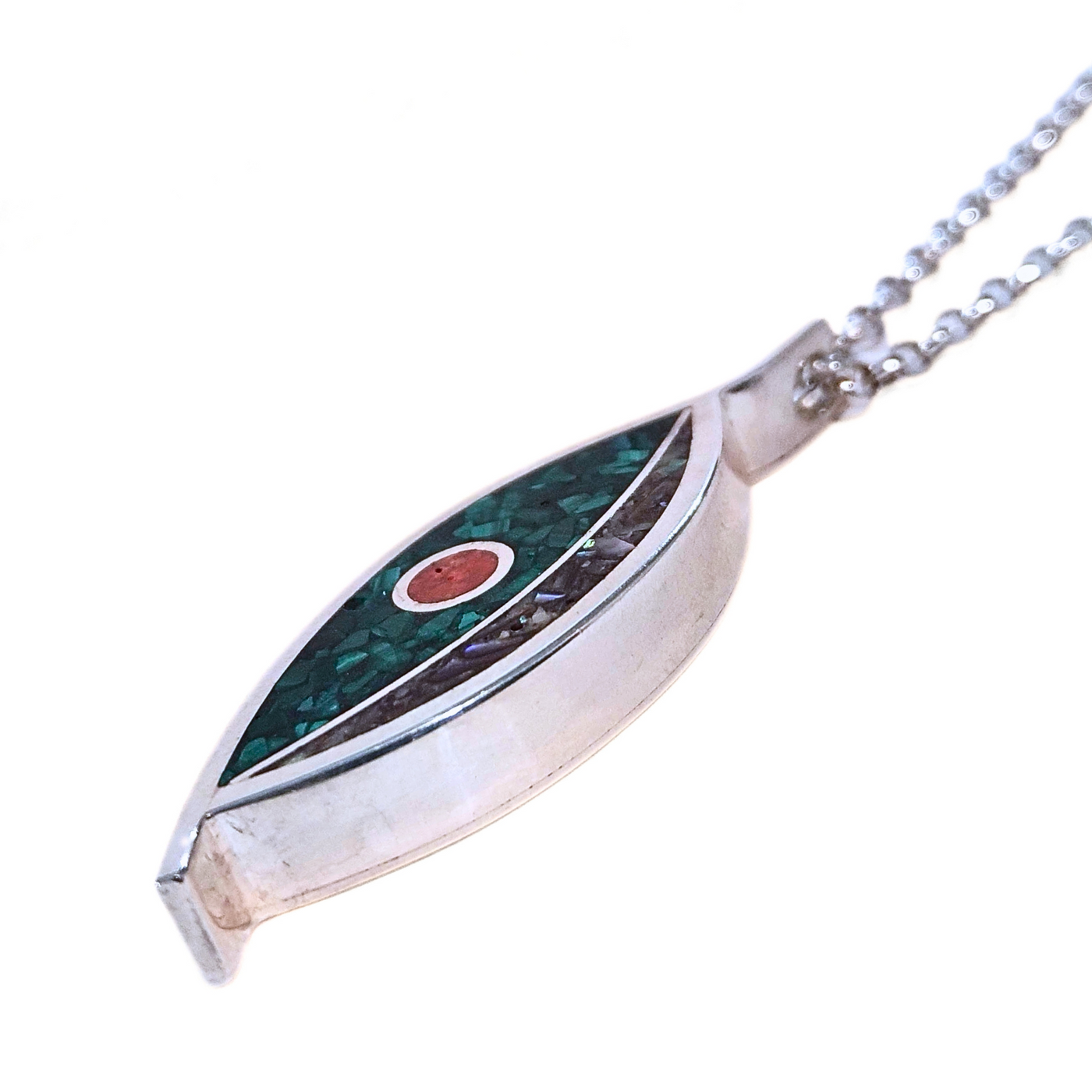 JSD-6094 Marquis Inlay Box Pendant Malachite and Abalone