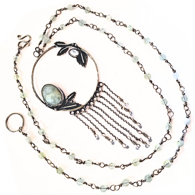 JES-009 Prehnite and White Quartz Beaded Necklace Sterling