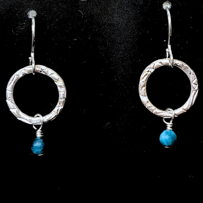 SA-075 Textured Ring w/Matte Blue Apatite Drop Earrings