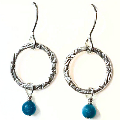 SA-075 Textured Ring w/Matte Blue Apatite Drop Earrings