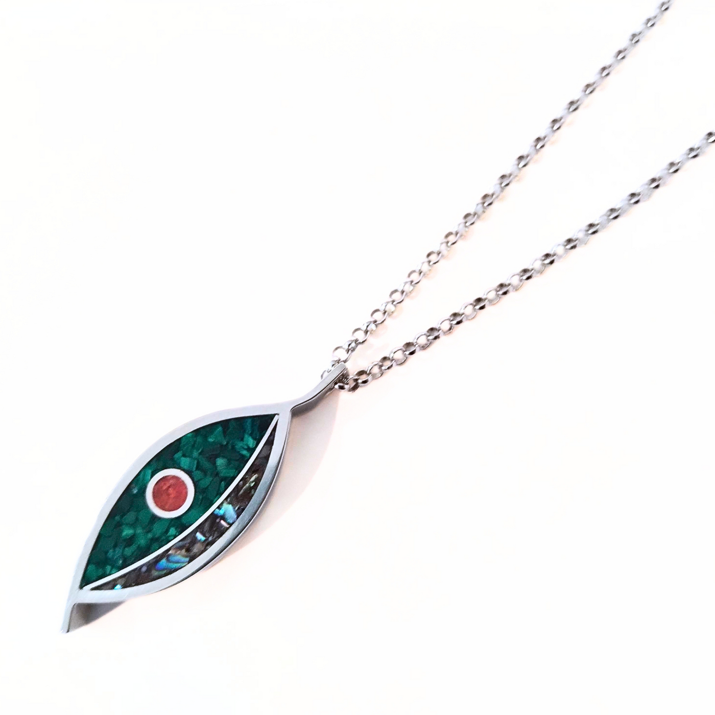 JSD-6094 Marquis Inlay Box Pendant Malachite and Abalone