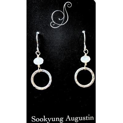 SA-052 Textured Ring w/Faceted Moonstone Drop Earrings