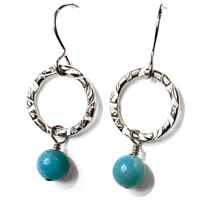 SA-069 Textured Ring w/Amazonite Drop Earrings