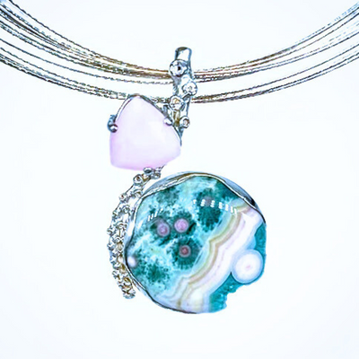 VC-091 - Ocean Jasper W/ Pink Opal 16inch Necklace