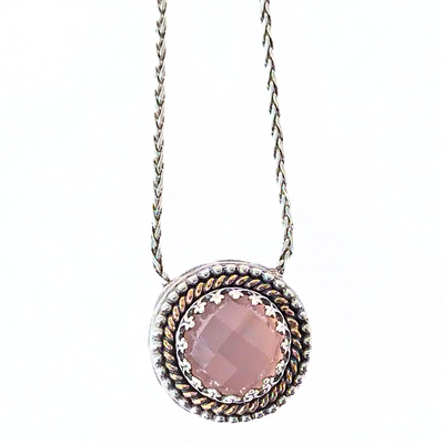 SM-333 Pink Chalcedony Silver and 14K Rose Gold Pendant