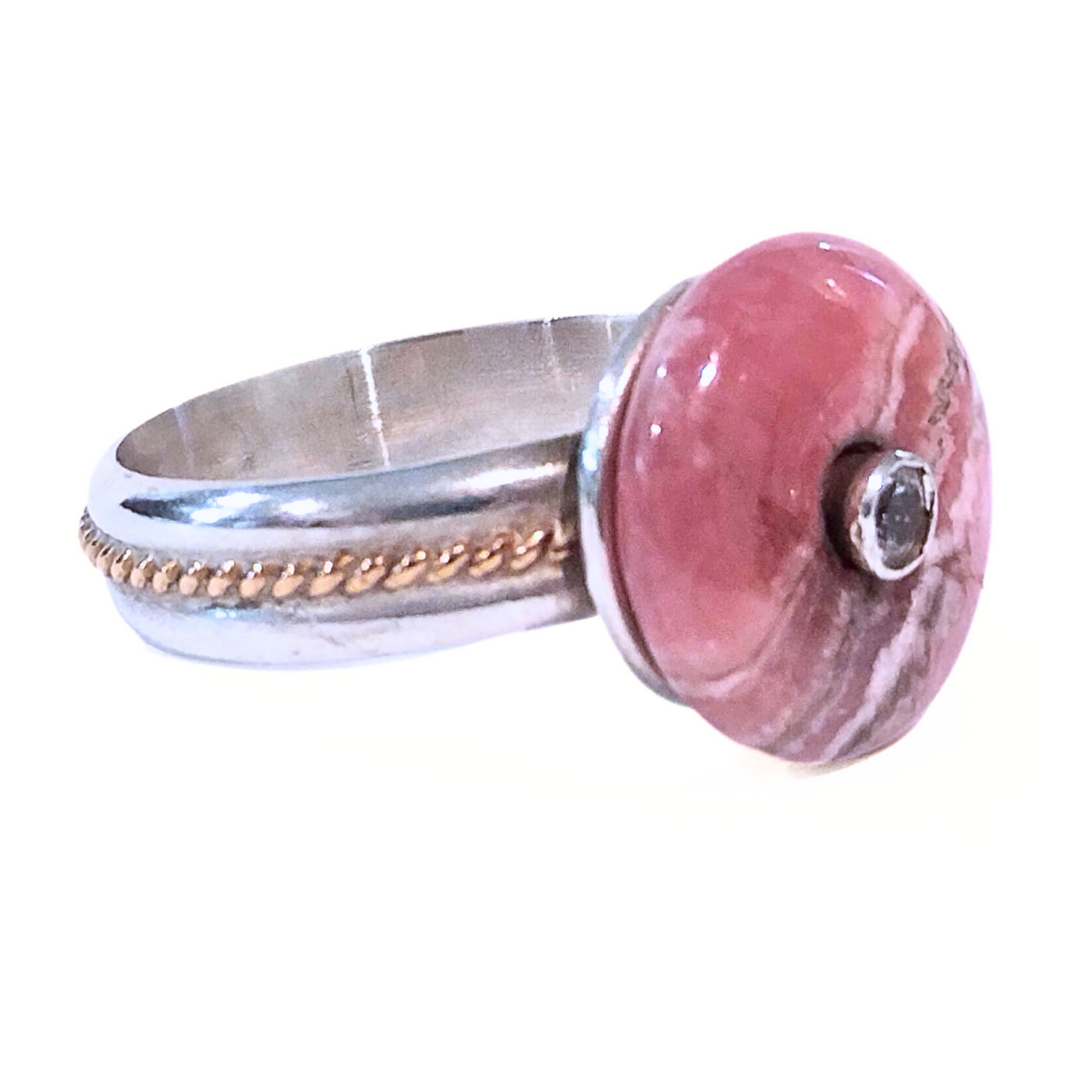 SM-332 Rhodocrosite/ Danburite SS/14K Rose Gold Spinner Ring
