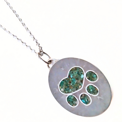 JSD-6093 Paw Print Inlay Necklace Turquoise