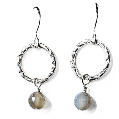 SA-065 Textured Ring w/Faceted Agate Drop Earrings