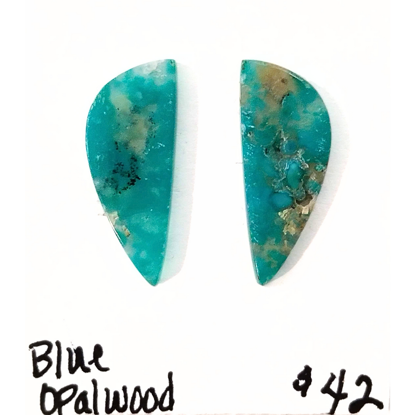 BOW-1002 Blue Opal Wood Cabochon Pair