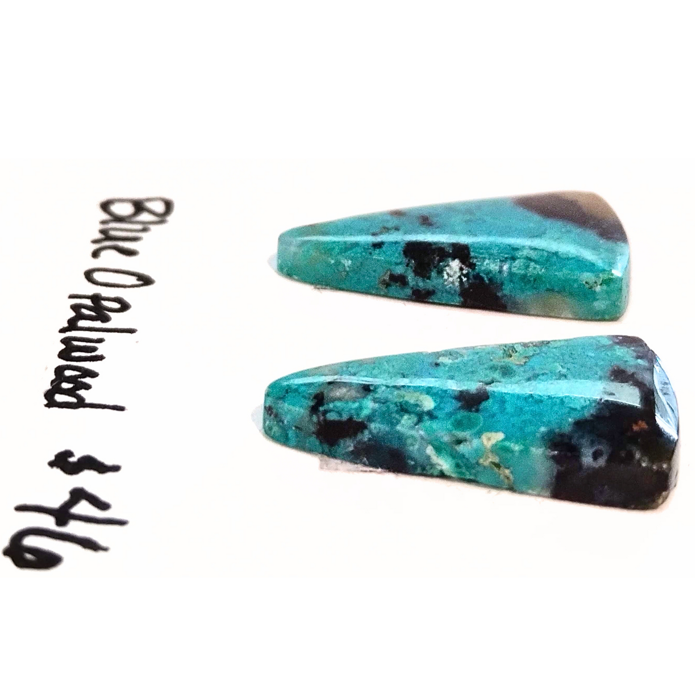 BOW-1001 Blue Opal Wood Cabochon Pair
