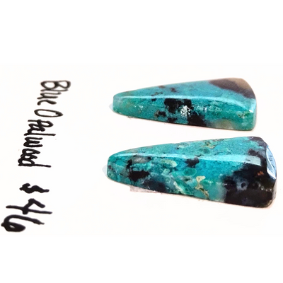 BOW-1001 Blue Opal Wood Cabochon Pair