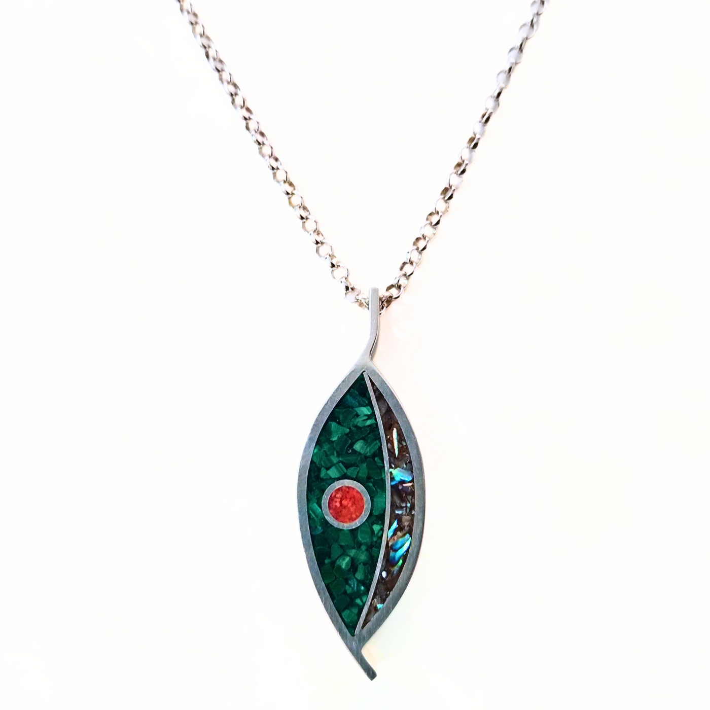 JSD-6094 Marquis Inlay Box Pendant Malachite and Abalone