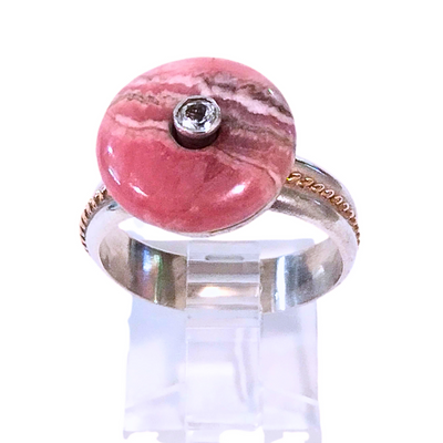 SM-332 Rhodocrosite/ Danburite SS/14K Rose Gold Spinner Ring