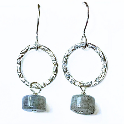 SA-053 Textured Ring Earrings w/Cylinder Labradorite