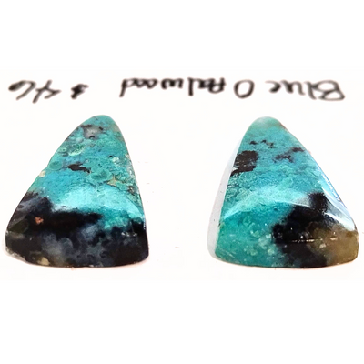 BOW-1001 Blue Opal Wood Cabochon Pair