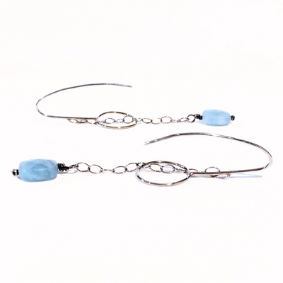 JSD-1024 Sterling Silver Chain Earrings with Aquamarine