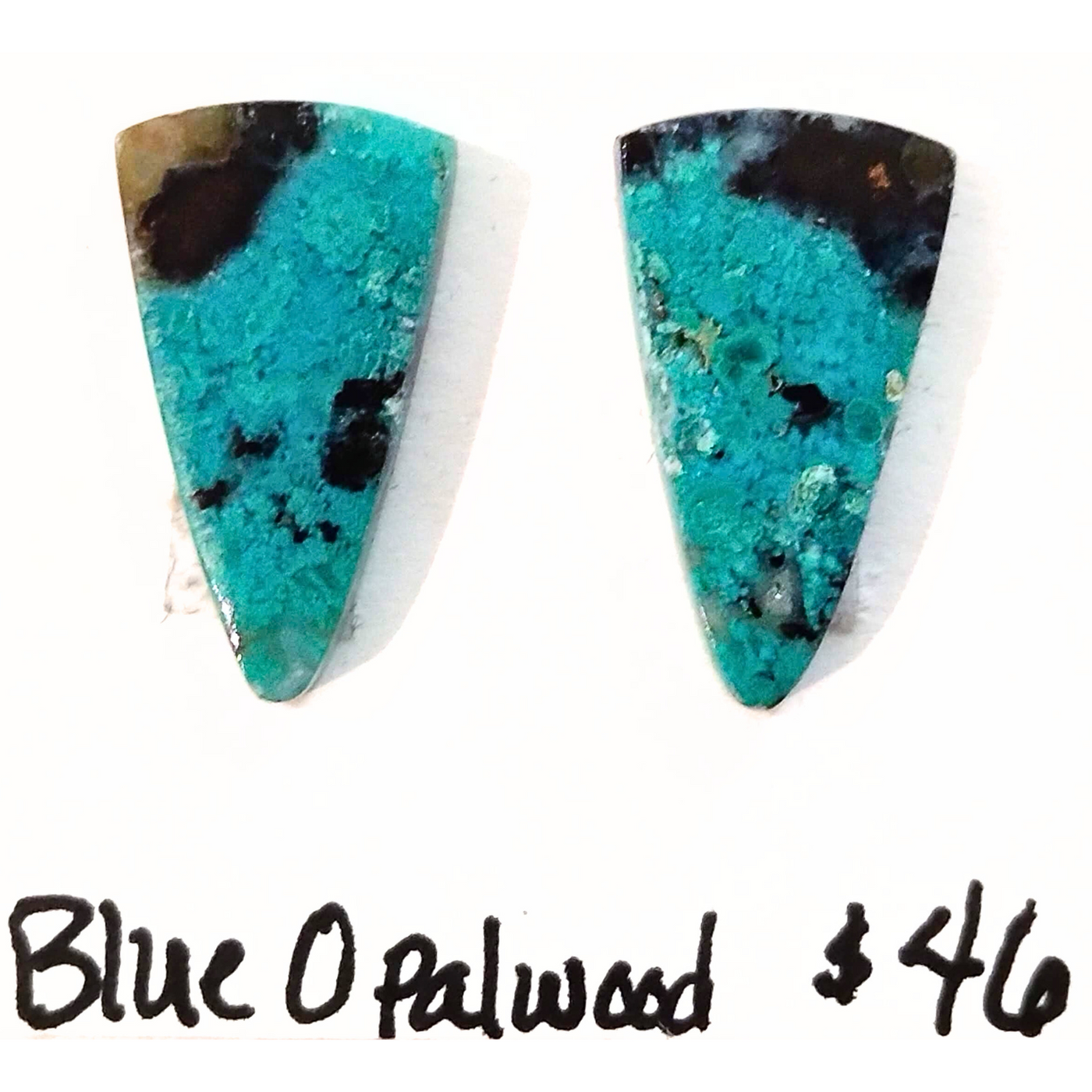 BOW-1001 Blue Opal Wood Cabochon Pair