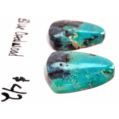 BOW-1000 Blue Opal Wood Cabochon Pair