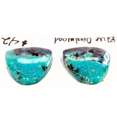 BOW-1000 Blue Opal Wood Cabochon Pair